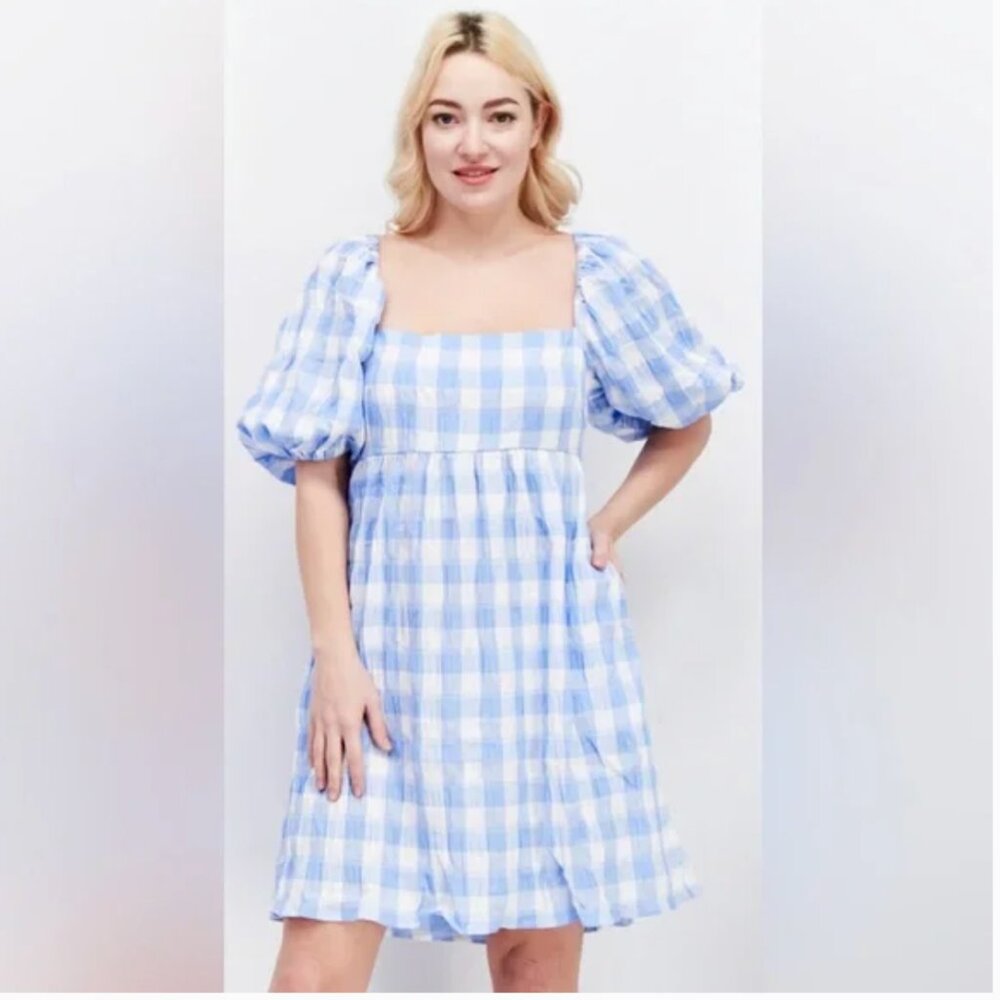 Kourt Blue Gingham Babydoll Dress